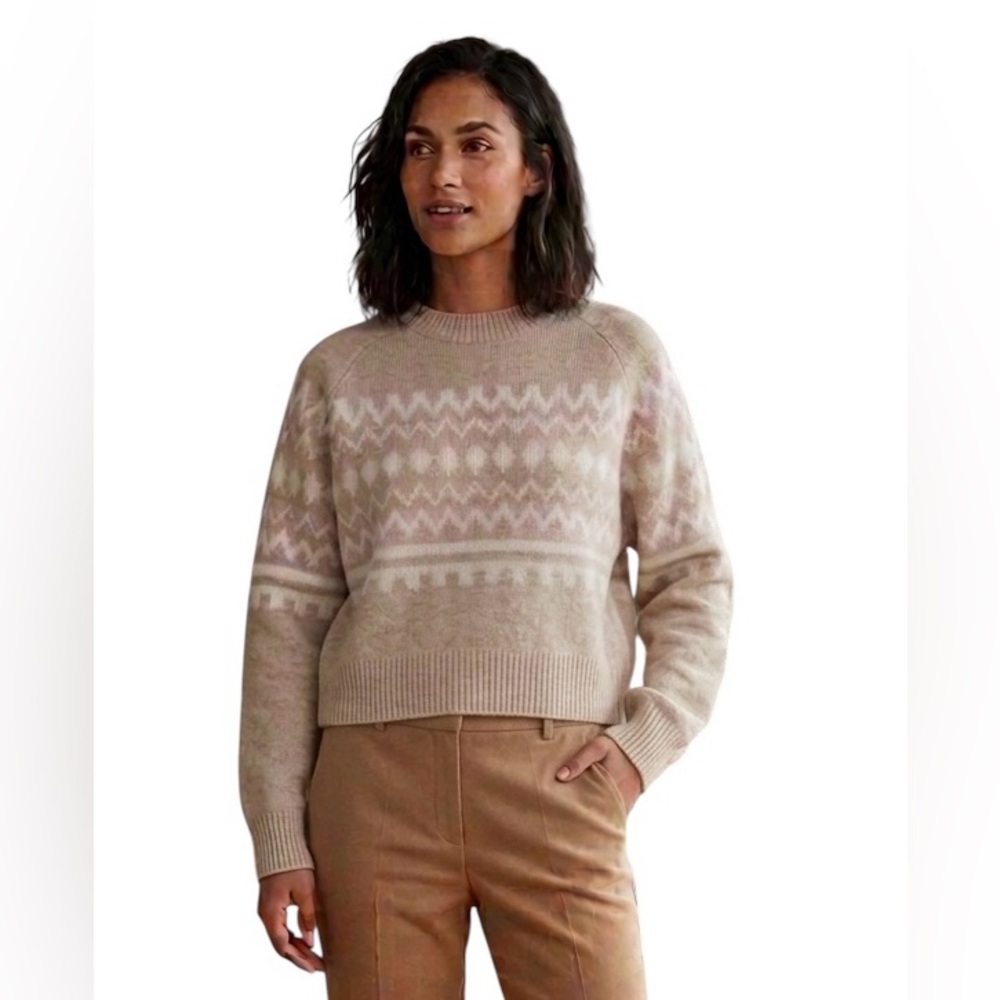 Stitch and Feather Tan Cream Sweater Crop Soft‎ Wool Blend Sz M